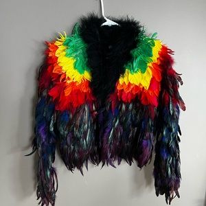 Rainbow feather costume jacket. Burning man clothes